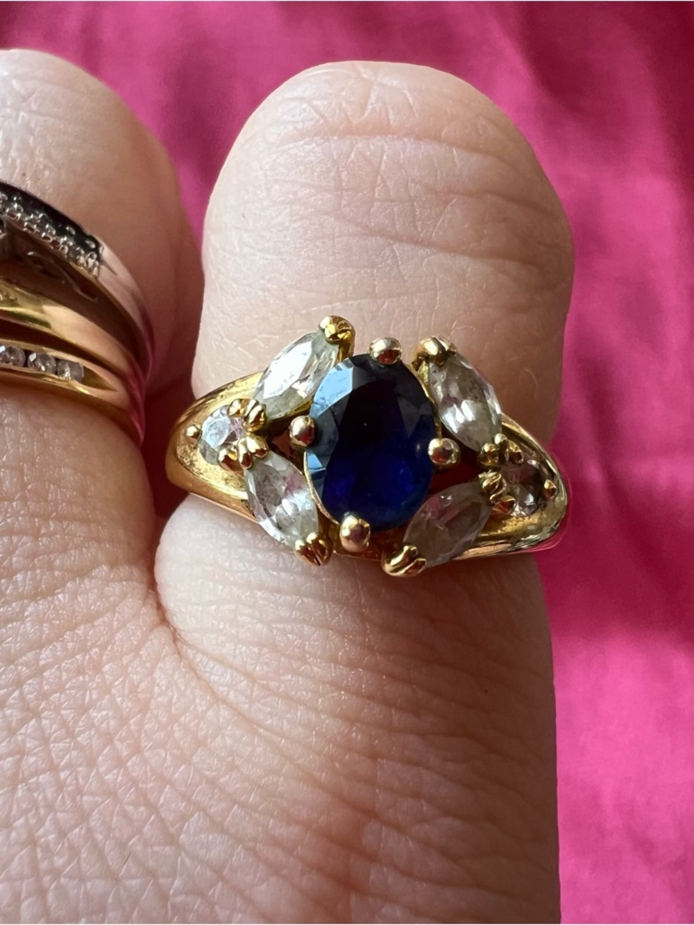Gold Plated Blue Crystal Cocktail Ring